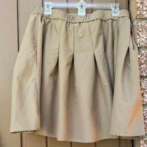 Pleated Mini Skirt in Tan with Elastic Waist